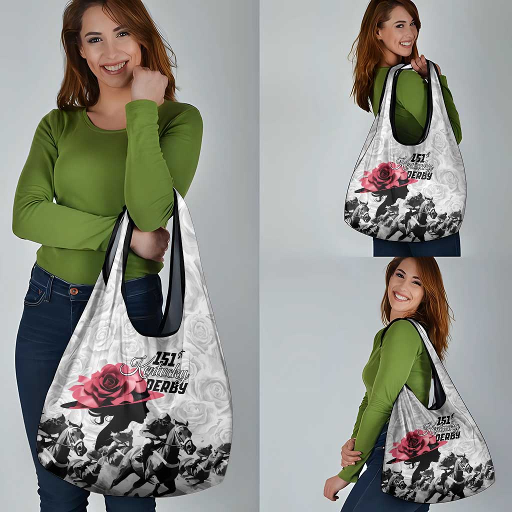 Kentucky Happy 151st Anniversary Grocery Bag Silhouette Girl Derby Hat With Rose LT01