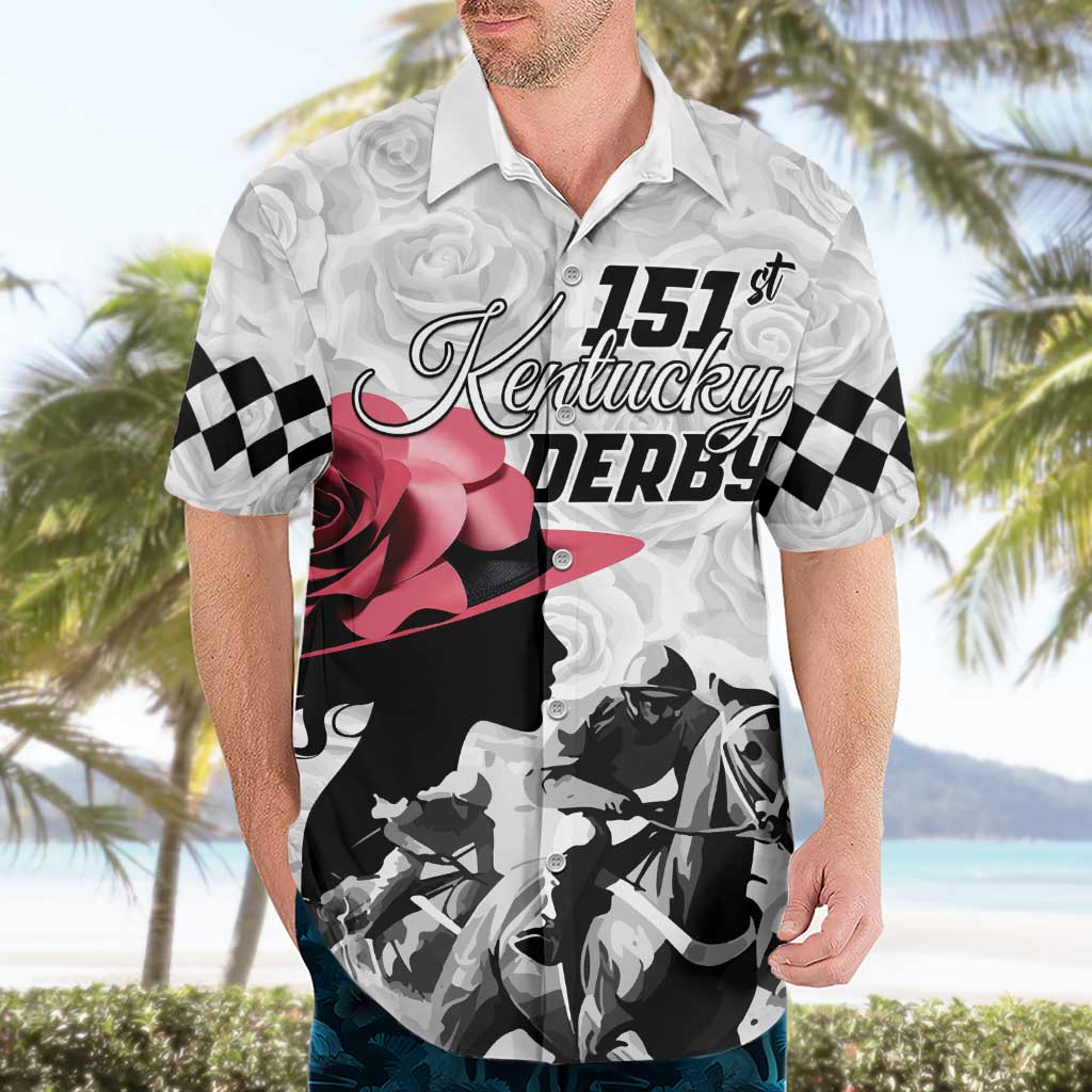 Kentucky Horse Racing Happy 151st Anniversary Hawaiian Shirt Silhouette Girl Derby Hat With Rose LT01