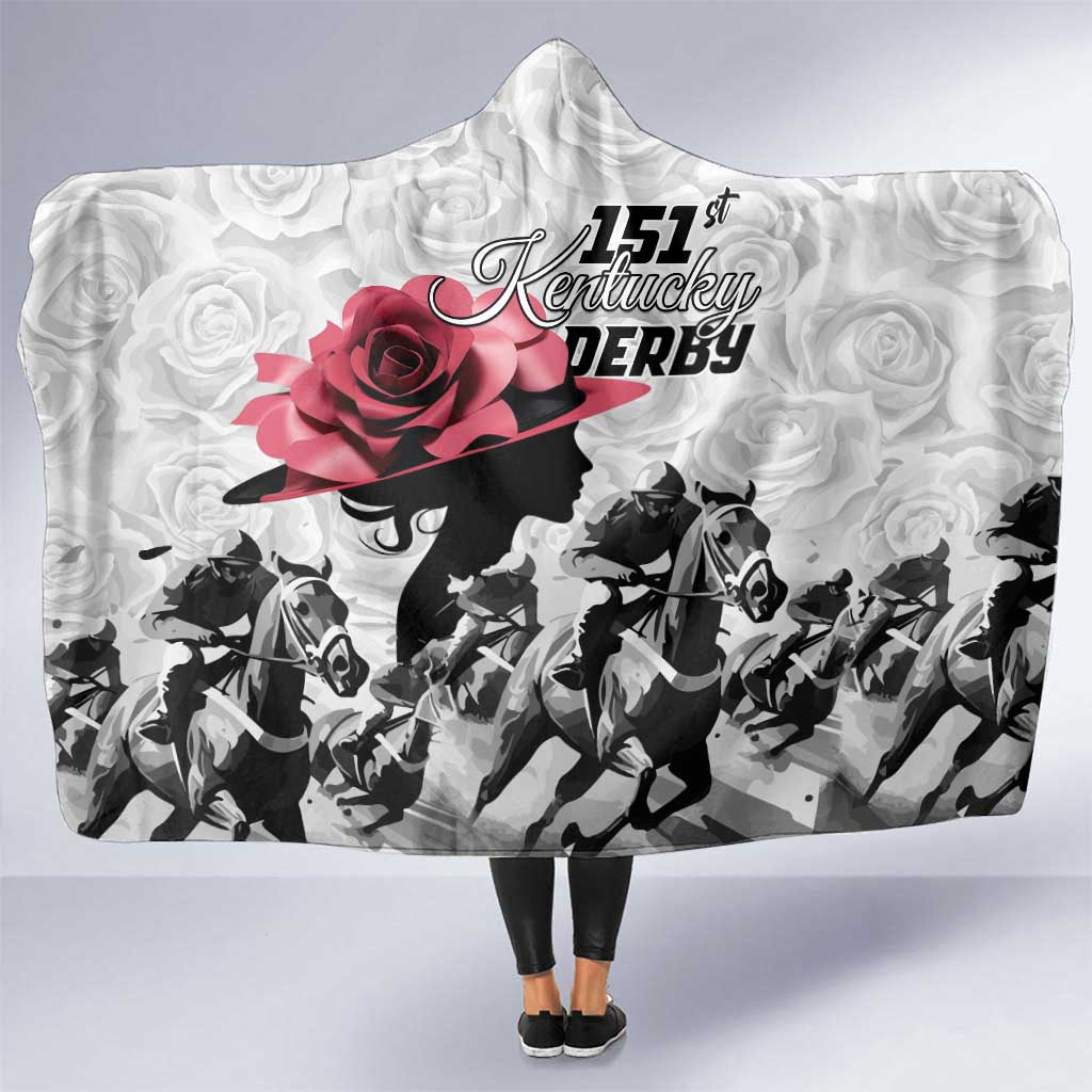 Kentucky Horse Racing Happy 151st Anniversary Hooded Blanket Silhouette Girl Derby Hat With Rose LT01