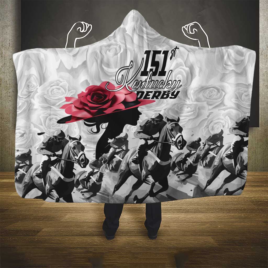 Kentucky Horse Racing Happy 151st Anniversary Hooded Blanket Silhouette Girl Derby Hat With Rose LT01