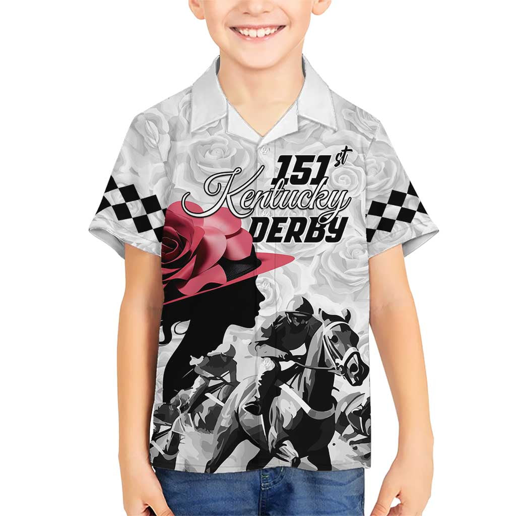 Kentucky Horse Racing Happy 151st Anniversary Kid Hawaiian Shirt Silhouette Girl Derby Hat With Rose LT01