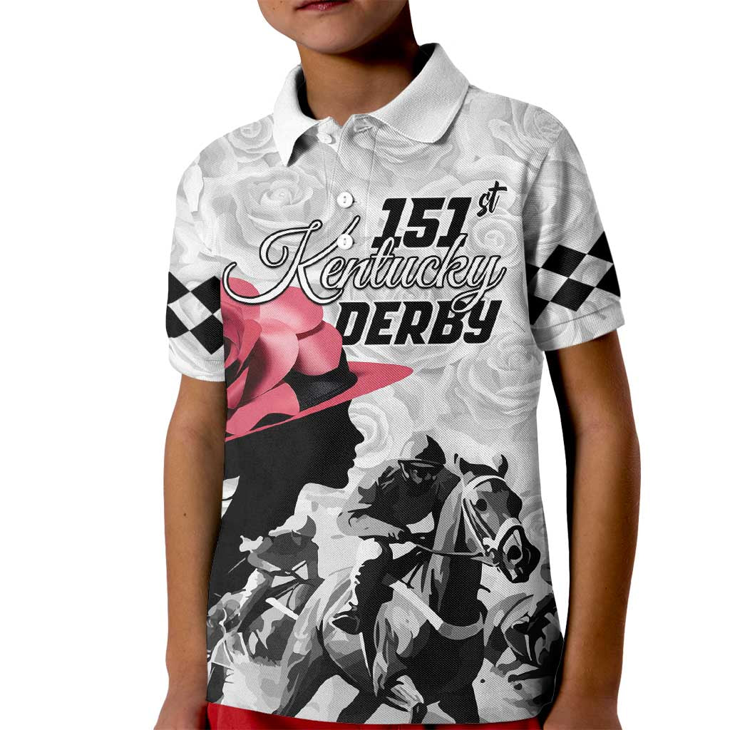 Kentucky Horse Racing Happy 151st Anniversary Kid Polo Shirt Silhouette Girl Derby Hat With Rose LT01