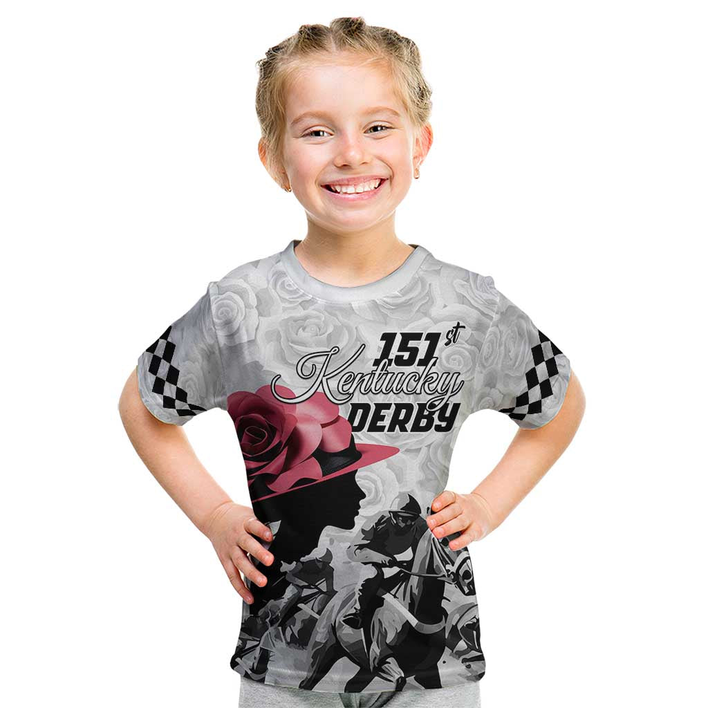 Kentucky Horse Racing Happy 151st Anniversary Kid T Shirt Silhouette Girl Derby Hat With Rose LT01