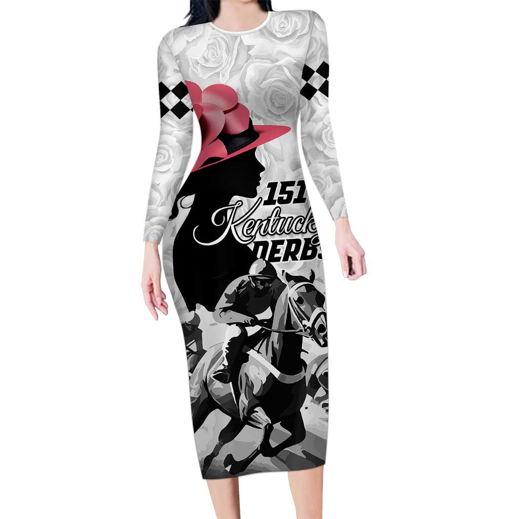 Kentucky Horse Racing Happy 151st Anniversary Long Sleeve Bodycon Dress Silhouette Girl Derby Hat With Rose LT01
