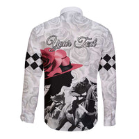 Kentucky Horse Racing Happy 151st Anniversary Long Sleeve Button Shirt Silhouette Girl Derby Hat With Rose LT01