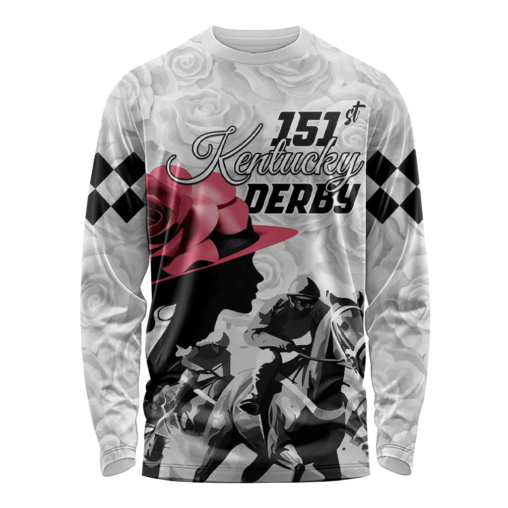 Kentucky Horse Racing Happy 151st Anniversary Long Sleeve Shirt Silhouette Girl Derby Hat With Rose LT01