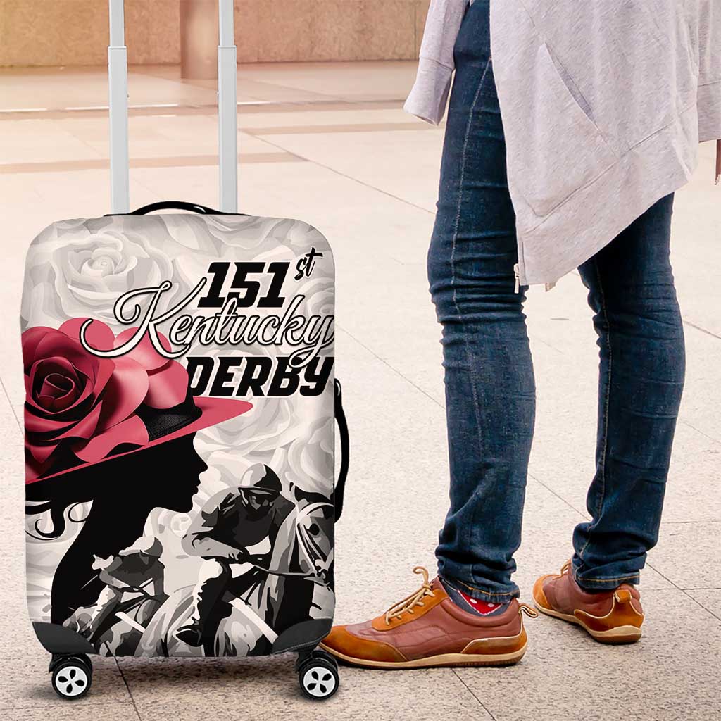 Kentucky Horse Racing Happy 151st Anniversary Luggage Cover Silhouette Girl Derby Hat With Rose LT01