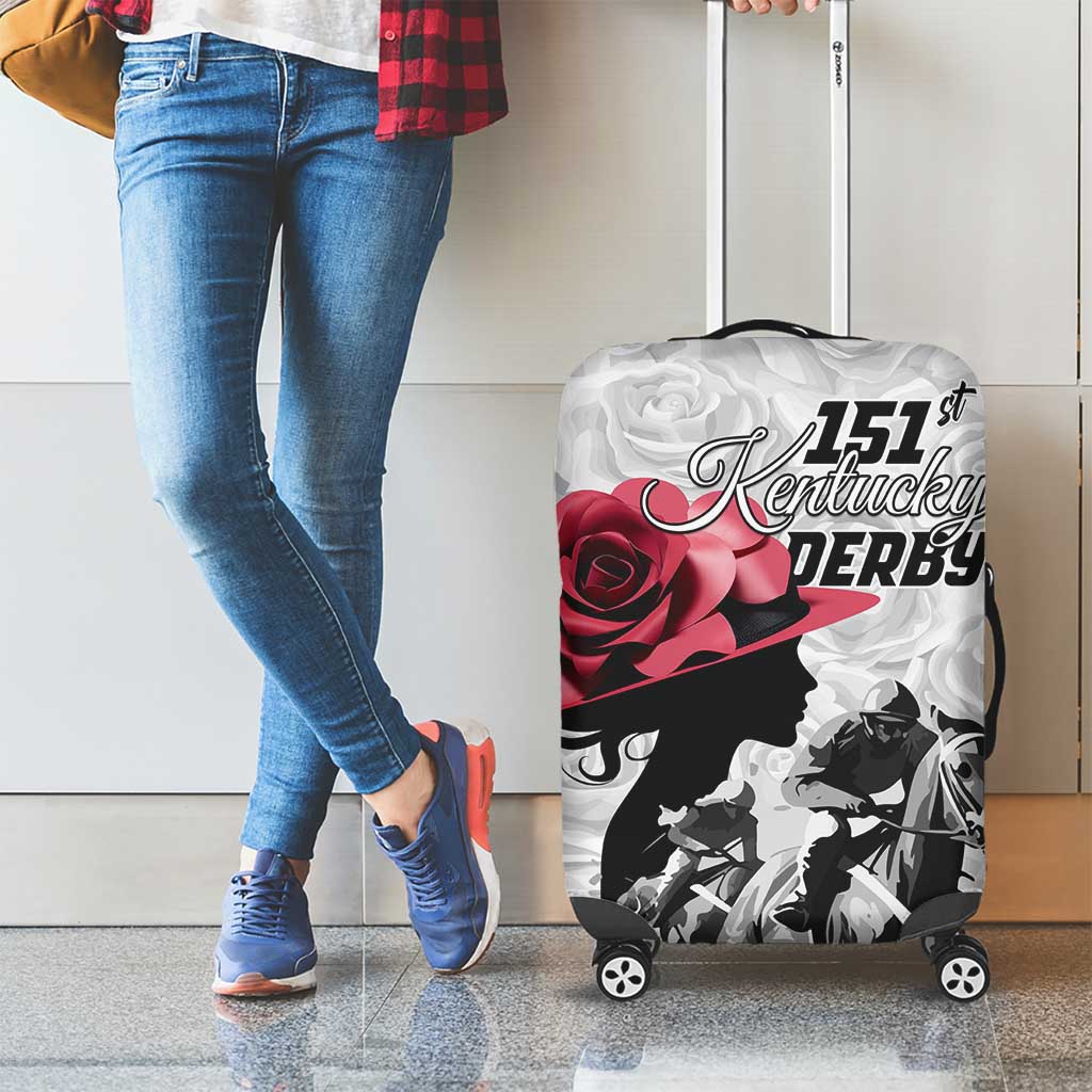 Kentucky Horse Racing Happy 151st Anniversary Luggage Cover Silhouette Girl Derby Hat With Rose LT01