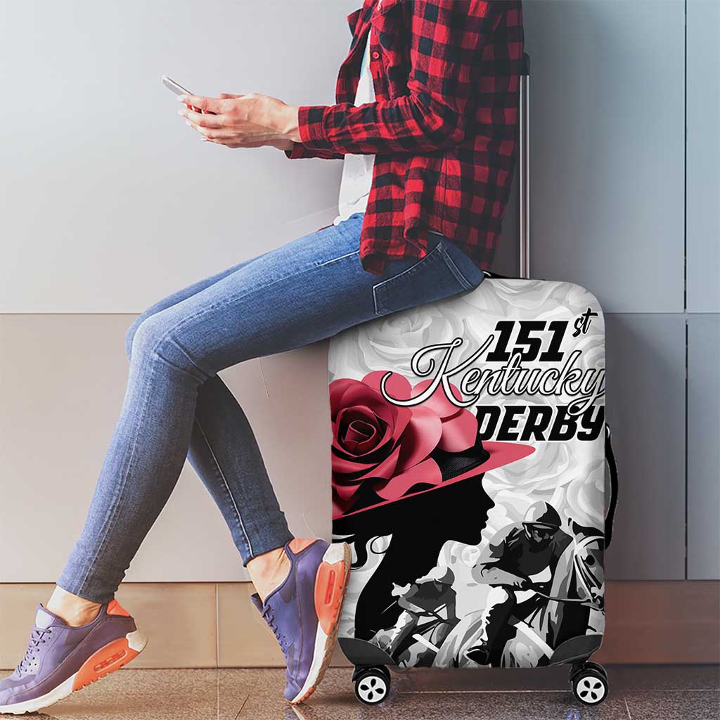 Kentucky Horse Racing Happy 151st Anniversary Luggage Cover Silhouette Girl Derby Hat With Rose LT01