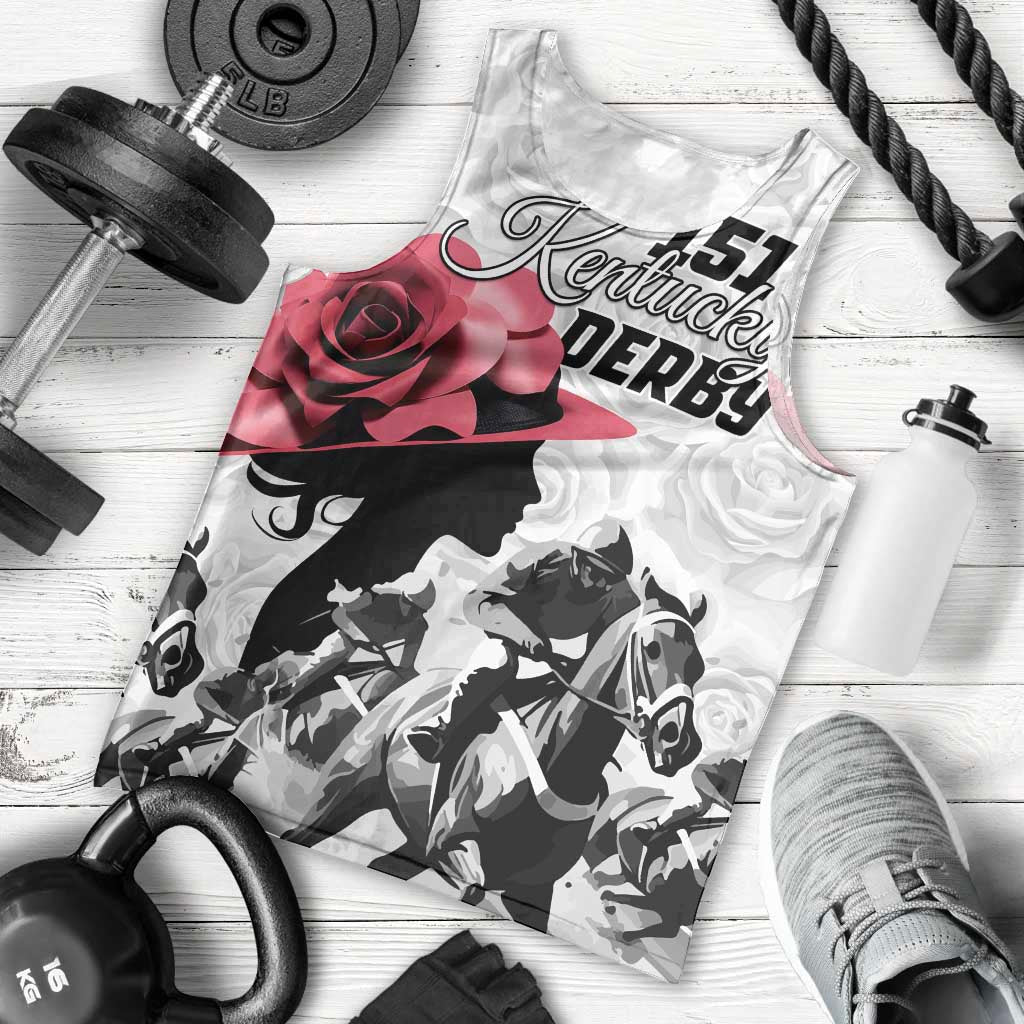 Kentucky Horse Racing Happy 151st Anniversary Men Tank Top Silhouette Girl Derby Hat With Rose LT01