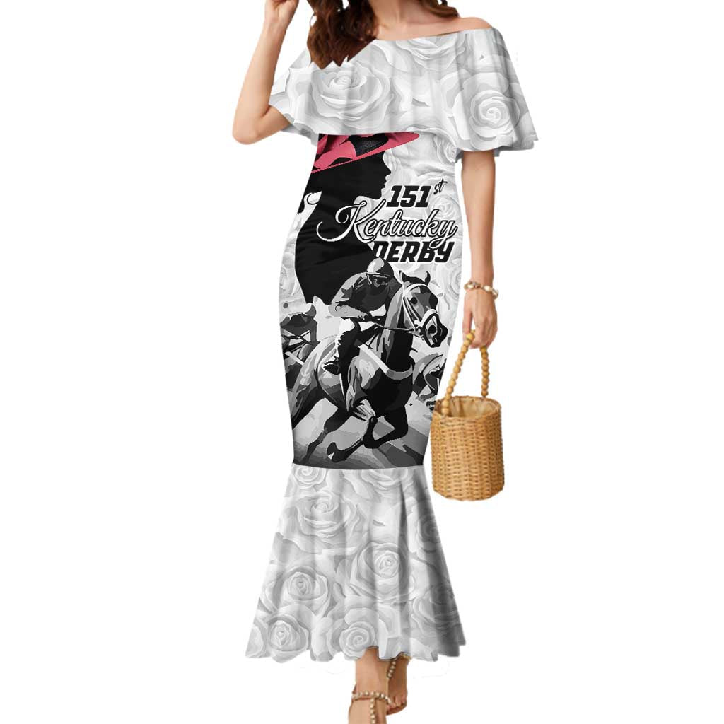 Kentucky Horse Racing Happy 151st Anniversary Mermaid Dress Silhouette Girl Derby Hat With Rose LT01