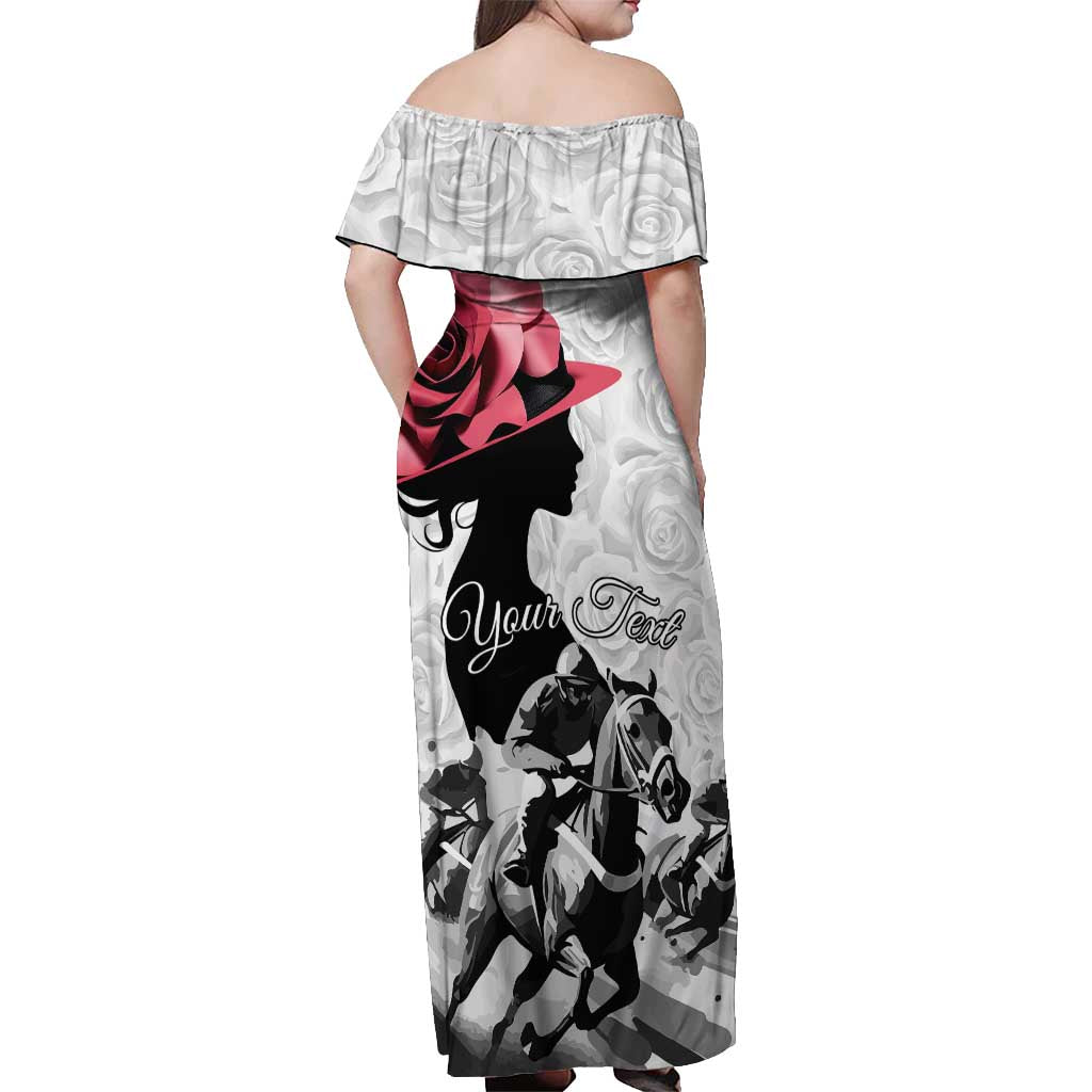 Kentucky Horse Racing Happy 151st Anniversary Off Shoulder Maxi Dress Silhouette Girl Derby Hat With Rose LT01