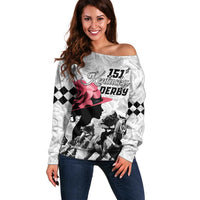 Kentucky Horse Racing Happy 151st Anniversary Off Shoulder Sweater Silhouette Girl Derby Hat With Rose LT01