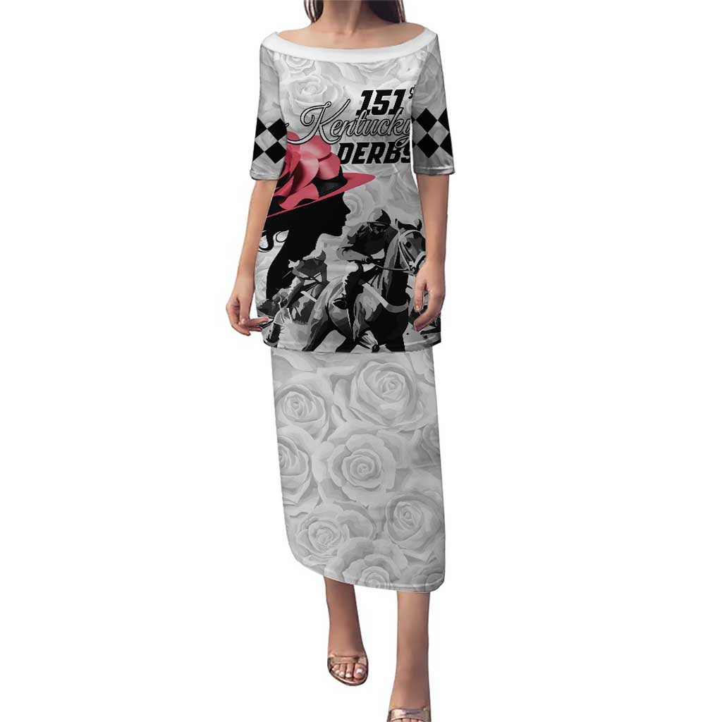 Kentucky Horse Racing Happy 151st Anniversary Puletasi Silhouette Girl Derby Hat With Rose LT01