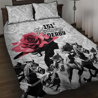 Kentucky Horse Racing Happy 151st Anniversary Quilt Bed Set Silhouette Girl Derby Hat With Rose LT01