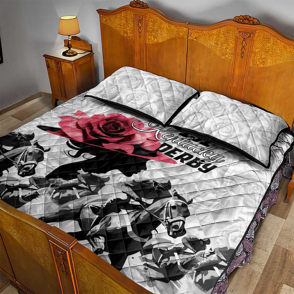 Kentucky Horse Racing Happy 151st Anniversary Quilt Bed Set Silhouette Girl Derby Hat With Rose LT01