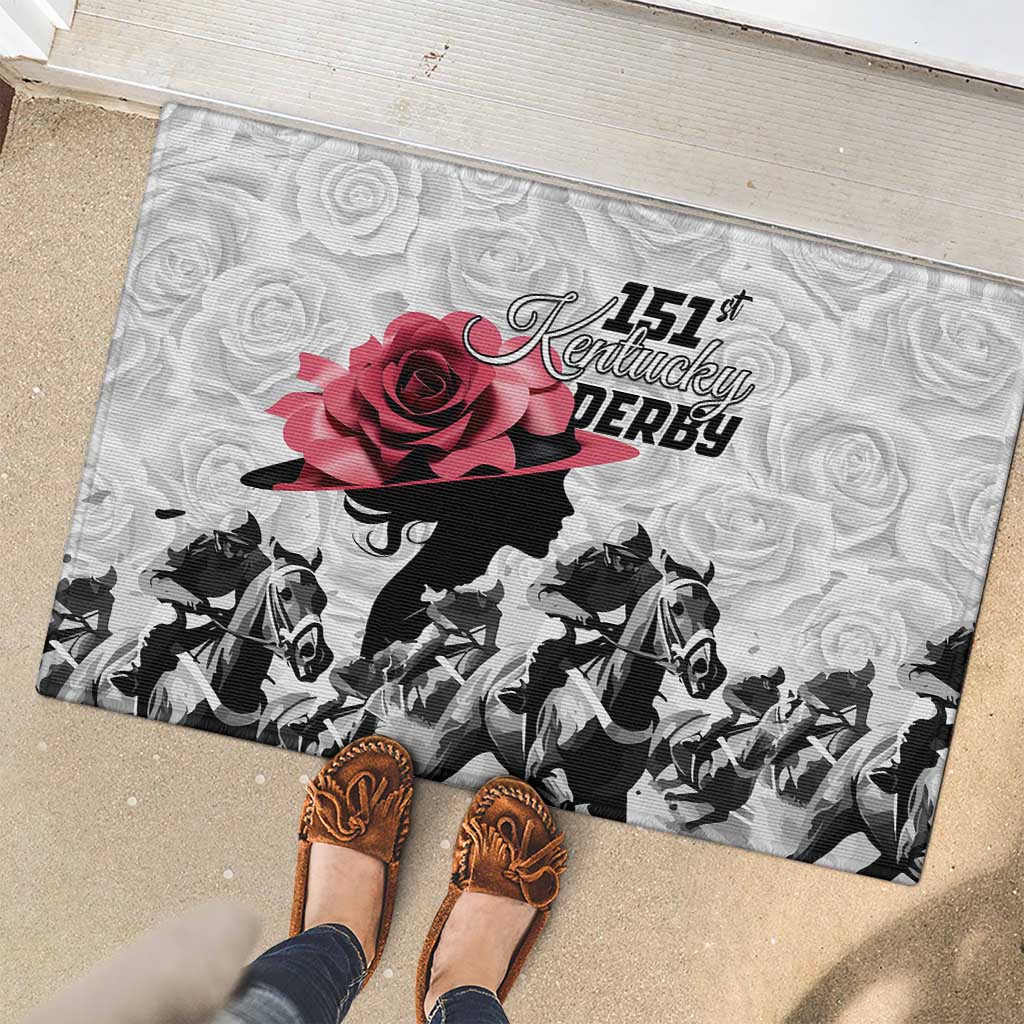 Kentucky Horse Racing Happy 151st Anniversary Rubber Doormat Silhouette Girl Derby Hat With Rose LT01