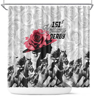Kentucky Horse Racing Happy 151st Anniversary Shower Curtain Silhouette Girl Derby Hat With Rose LT01