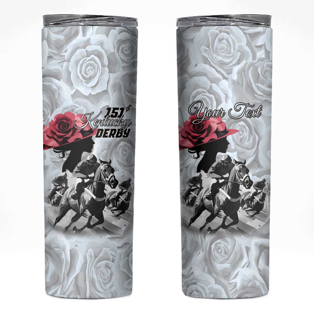 Kentucky Horse Racing Happy 151st Anniversary Skinny Tumbler Silhouette Girl Derby Hat With Rose LT01