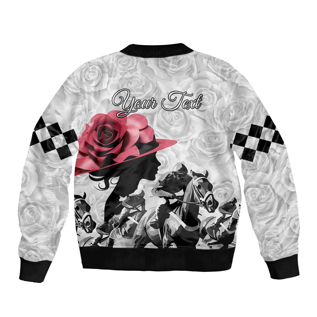 Kentucky Horse Racing Happy 151st Anniversary Sleeve Zip Bomber Jacket Silhouette Girl Derby Hat With Rose LT01