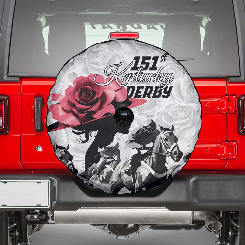 Kentucky Horse Racing Happy 151st Anniversary Spare Tire Cover Silhouette Girl Derby Hat With Rose LT01