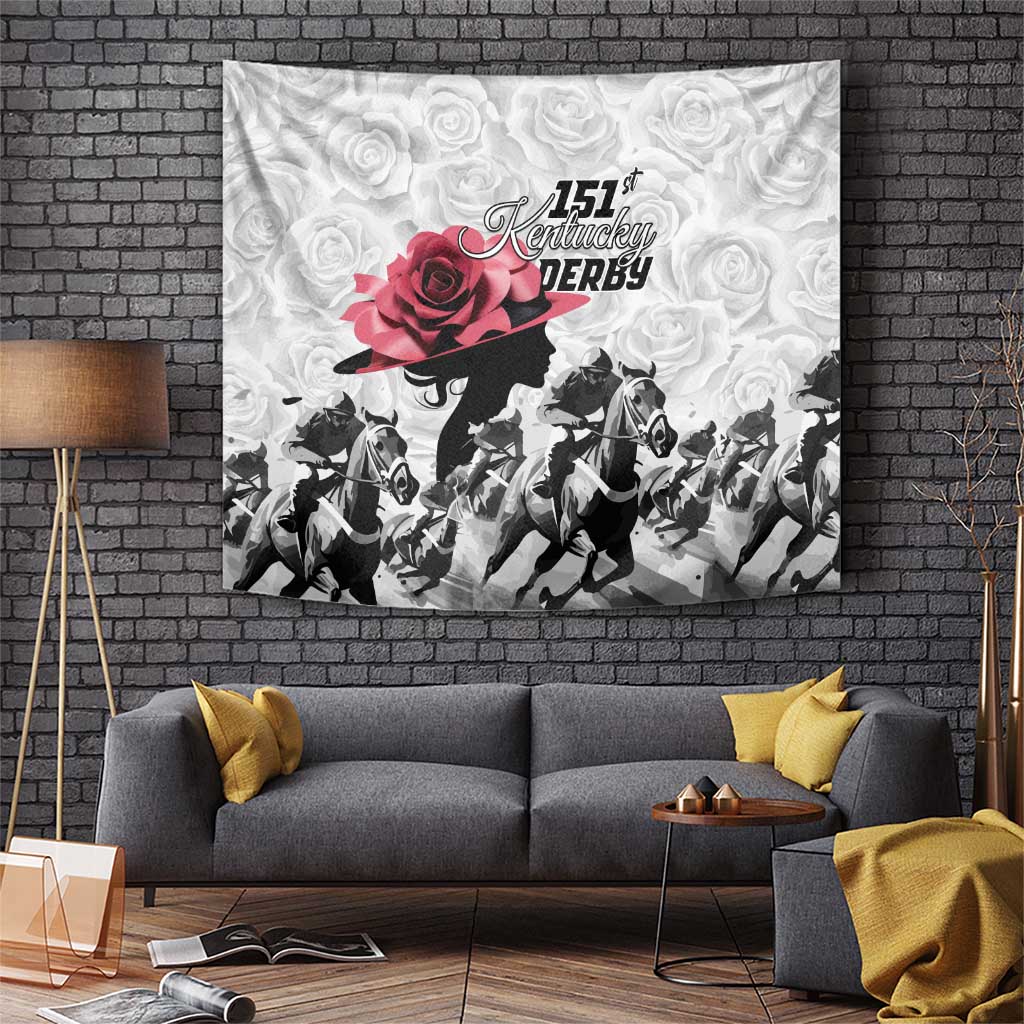 Kentucky Horse Racing Happy 151st Anniversary Tapestry Silhouette Girl Derby Hat With Rose LT01