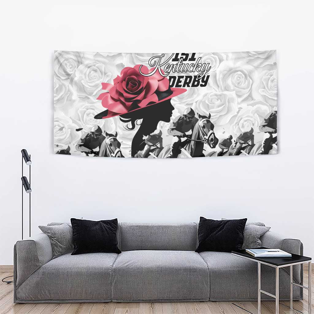 Kentucky Horse Racing Happy 151st Anniversary Tapestry Silhouette Girl Derby Hat With Rose LT01