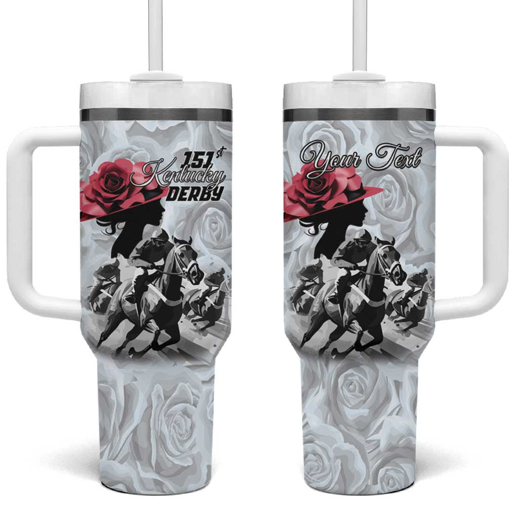 Kentucky Horse Racing Happy 151st Anniversary Tumbler With Handle Silhouette Girl Derby Hat With Rose LT01