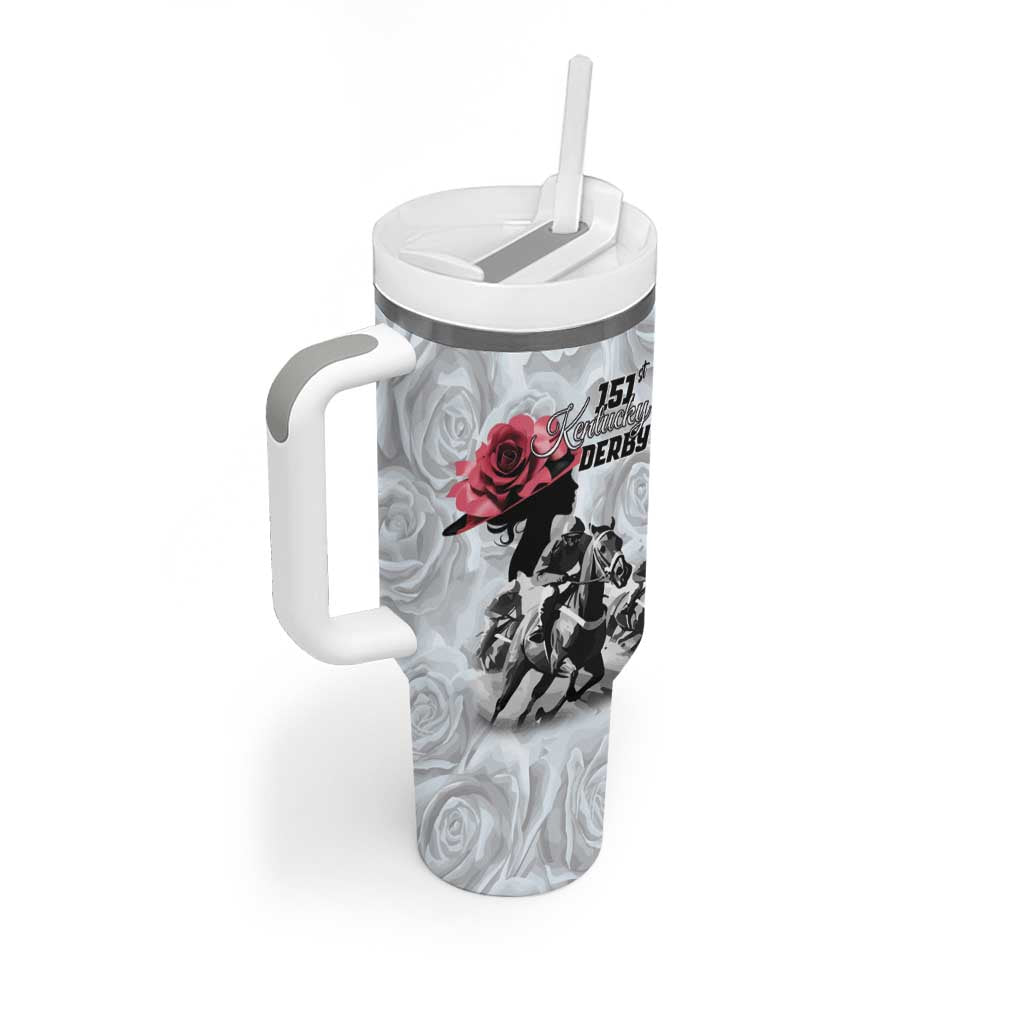 Kentucky Horse Racing Happy 151st Anniversary Tumbler With Handle Silhouette Girl Derby Hat With Rose LT01
