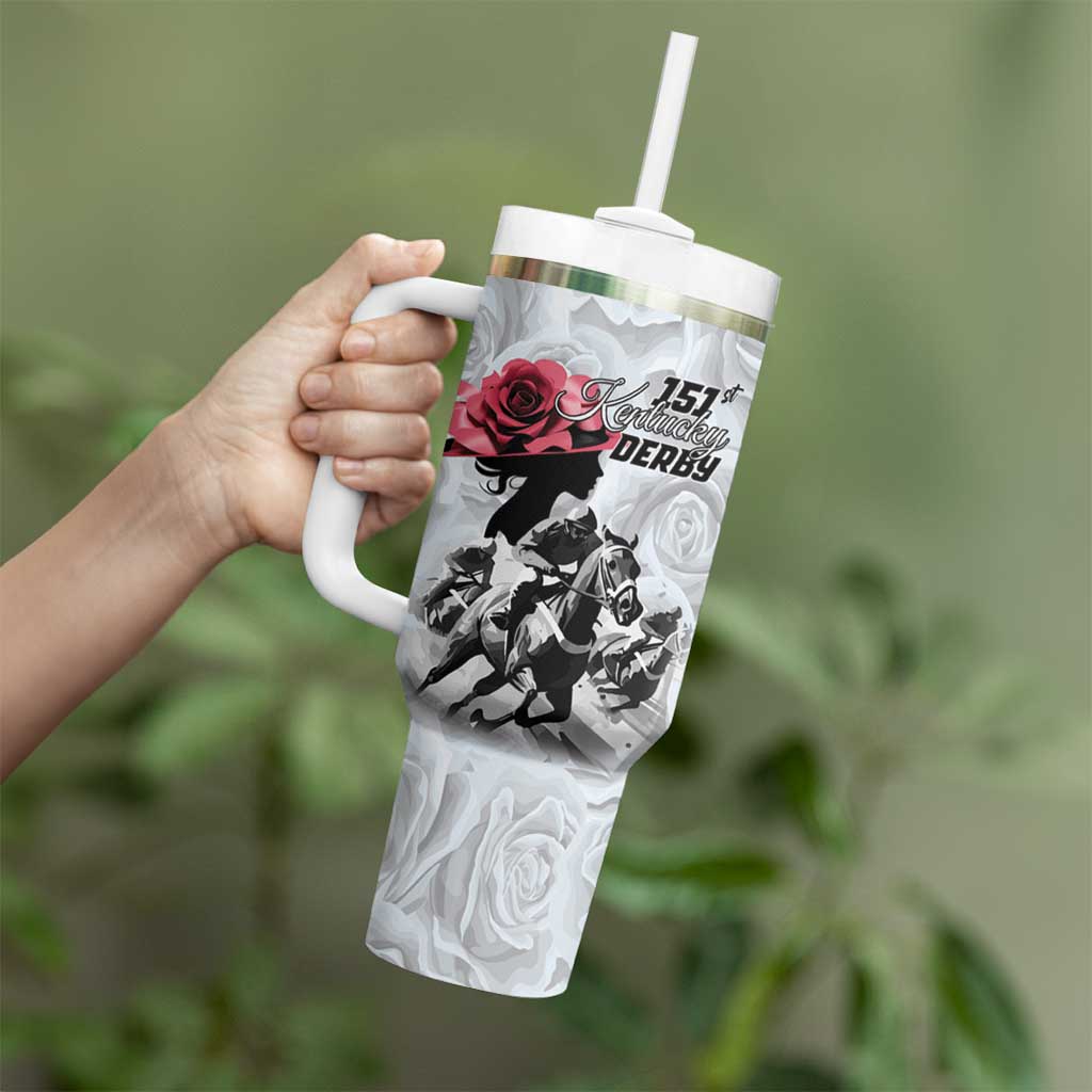 Kentucky Horse Racing Happy 151st Anniversary Tumbler With Handle Silhouette Girl Derby Hat With Rose LT01