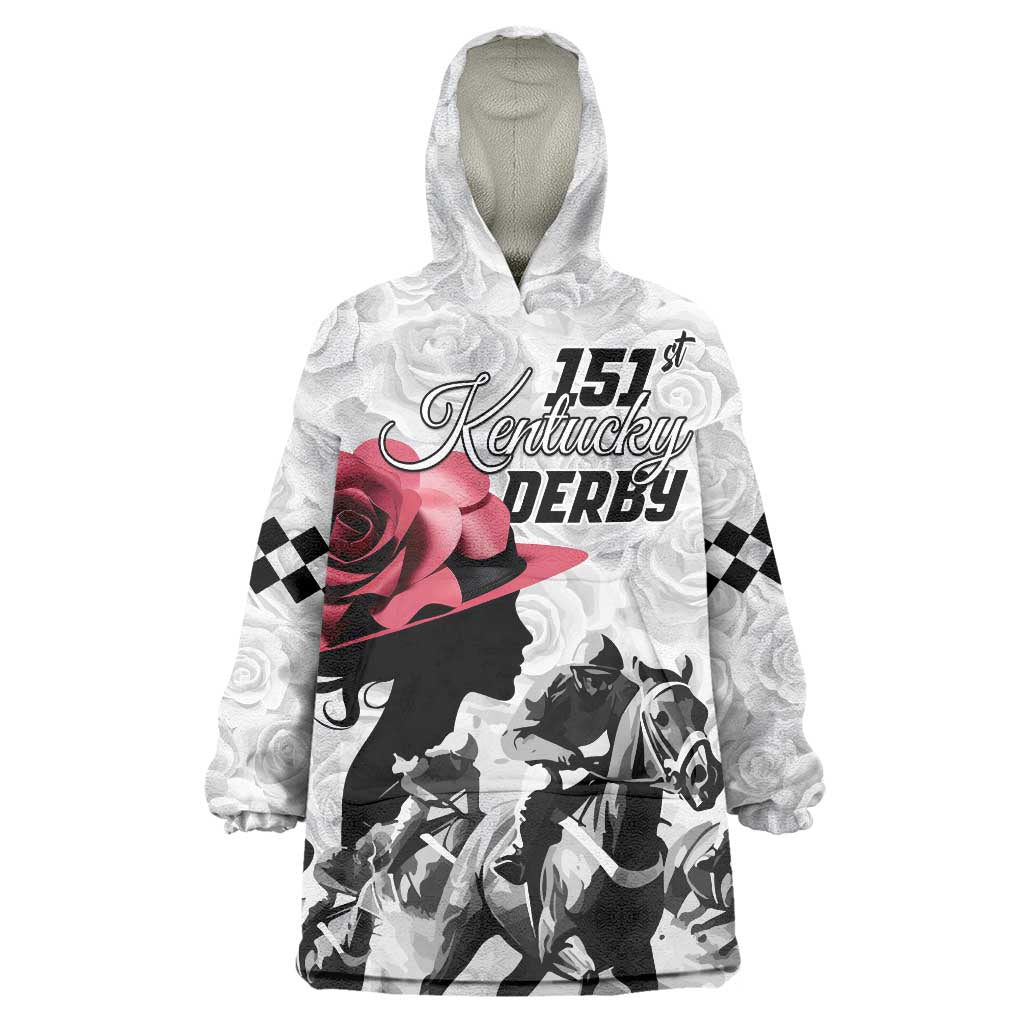Kentucky Horse Racing Happy 151st Anniversary Wearable Blanket Hoodie Silhouette Girl Derby Hat With Rose LT01