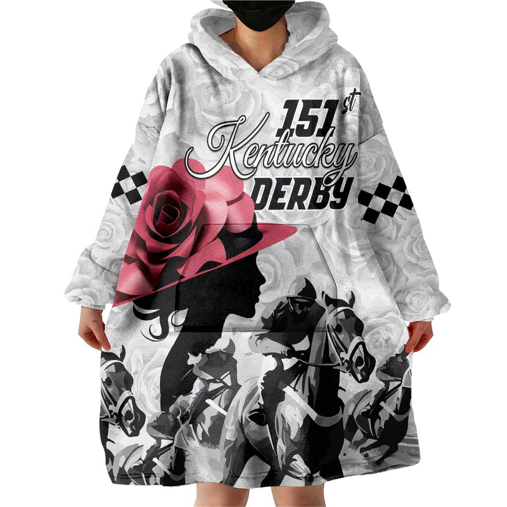 Kentucky Horse Racing Happy 151st Anniversary Wearable Blanket Hoodie Silhouette Girl Derby Hat With Rose LT01