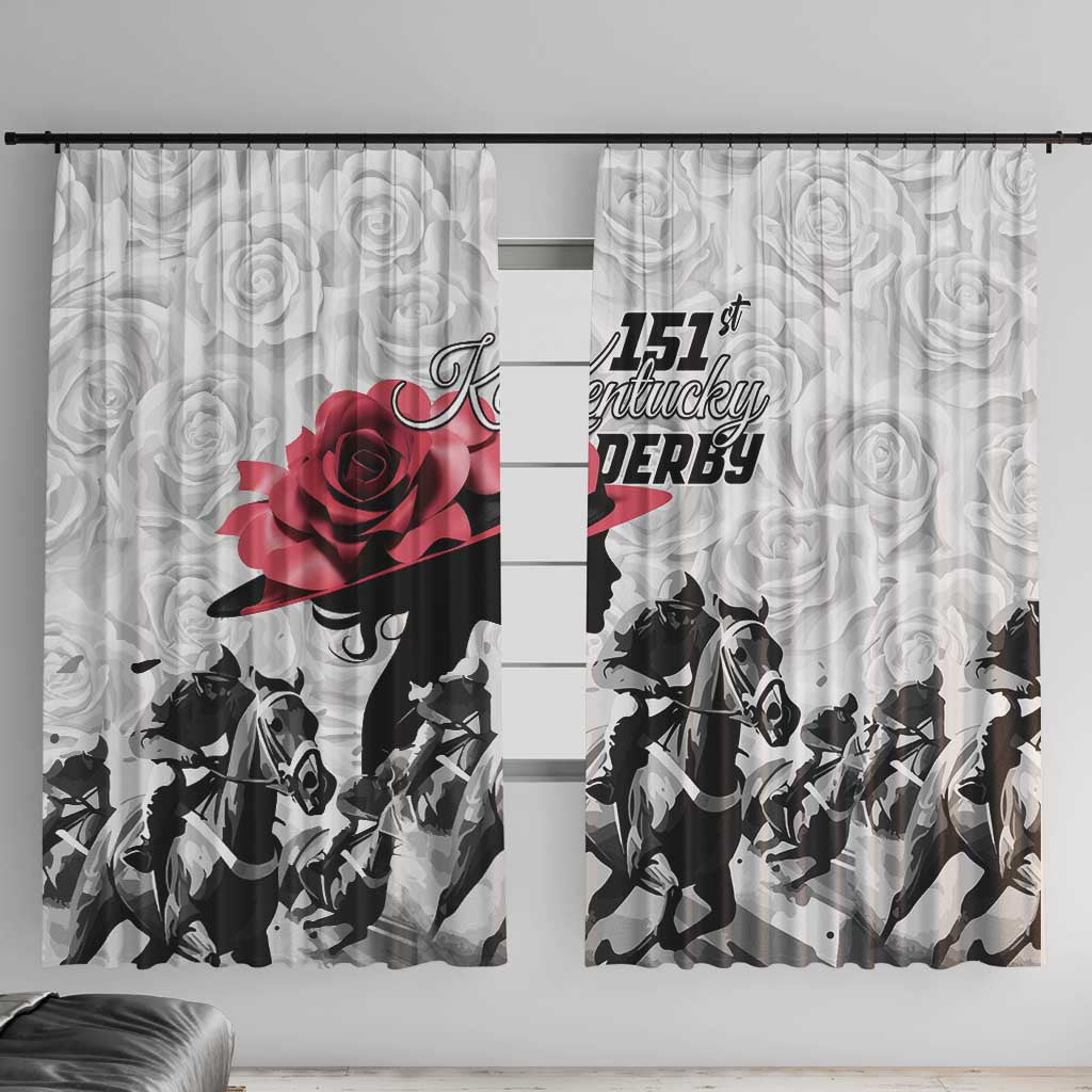 Kentucky Horse Racing Happy 151st Anniversary Window Curtain Silhouette Girl Derby Hat With Rose LT01