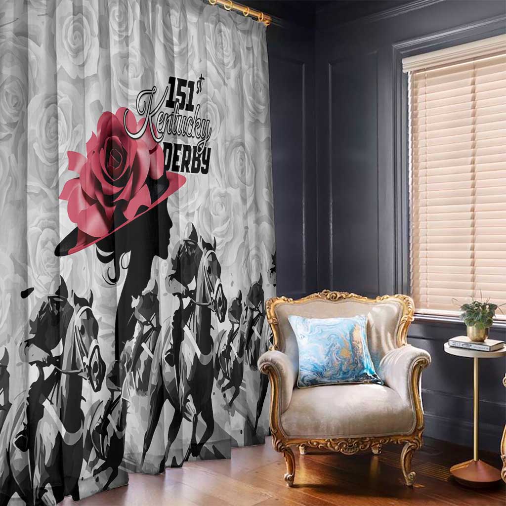 Kentucky Horse Racing Happy 151st Anniversary Window Curtain Silhouette Girl Derby Hat With Rose LT01