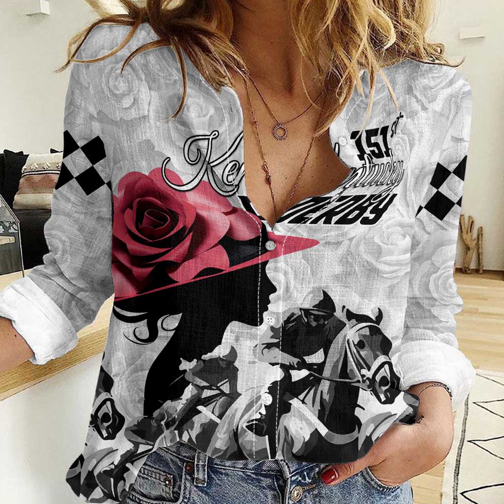 Kentucky Horse Racing Happy 151st Anniversary Women Casual Shirt Silhouette Girl Derby Hat With Rose LT01