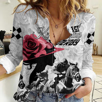 Kentucky Horse Racing Happy 151st Anniversary Women Casual Shirt Silhouette Girl Derby Hat With Rose LT01
