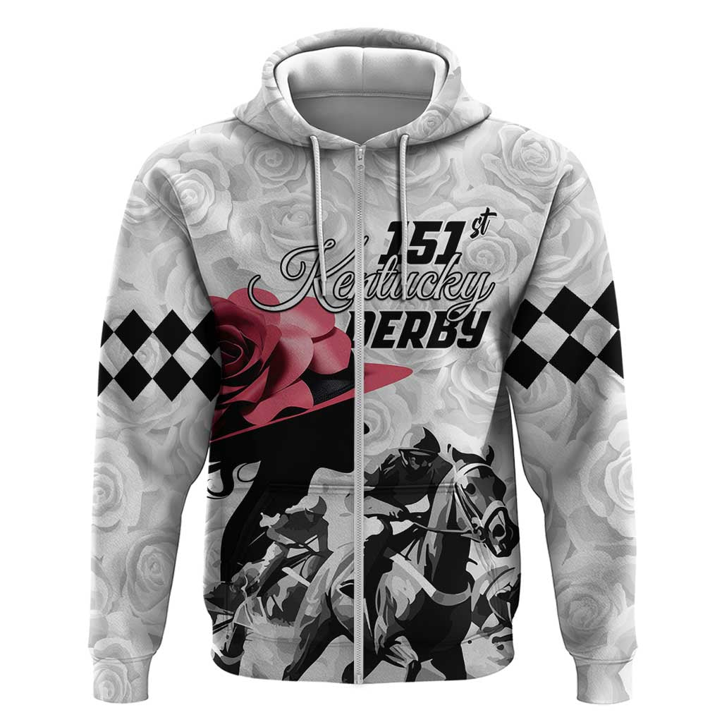 Kentucky Horse Racing Happy 151st Anniversary Zip Hoodie Silhouette Girl Derby Hat With Rose LT01