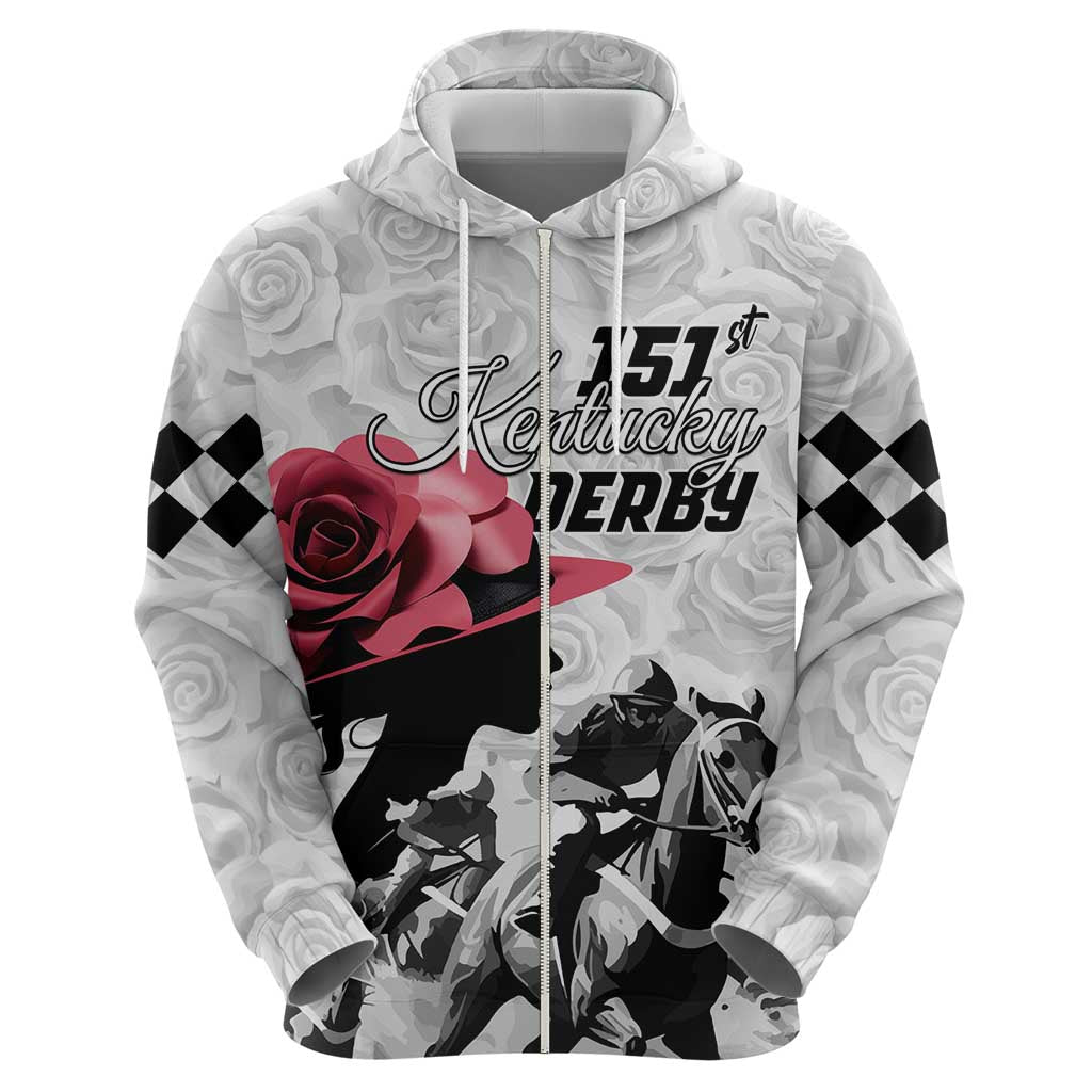 Kentucky Horse Racing Happy 151st Anniversary Zip Hoodie Silhouette Girl Derby Hat With Rose LT01