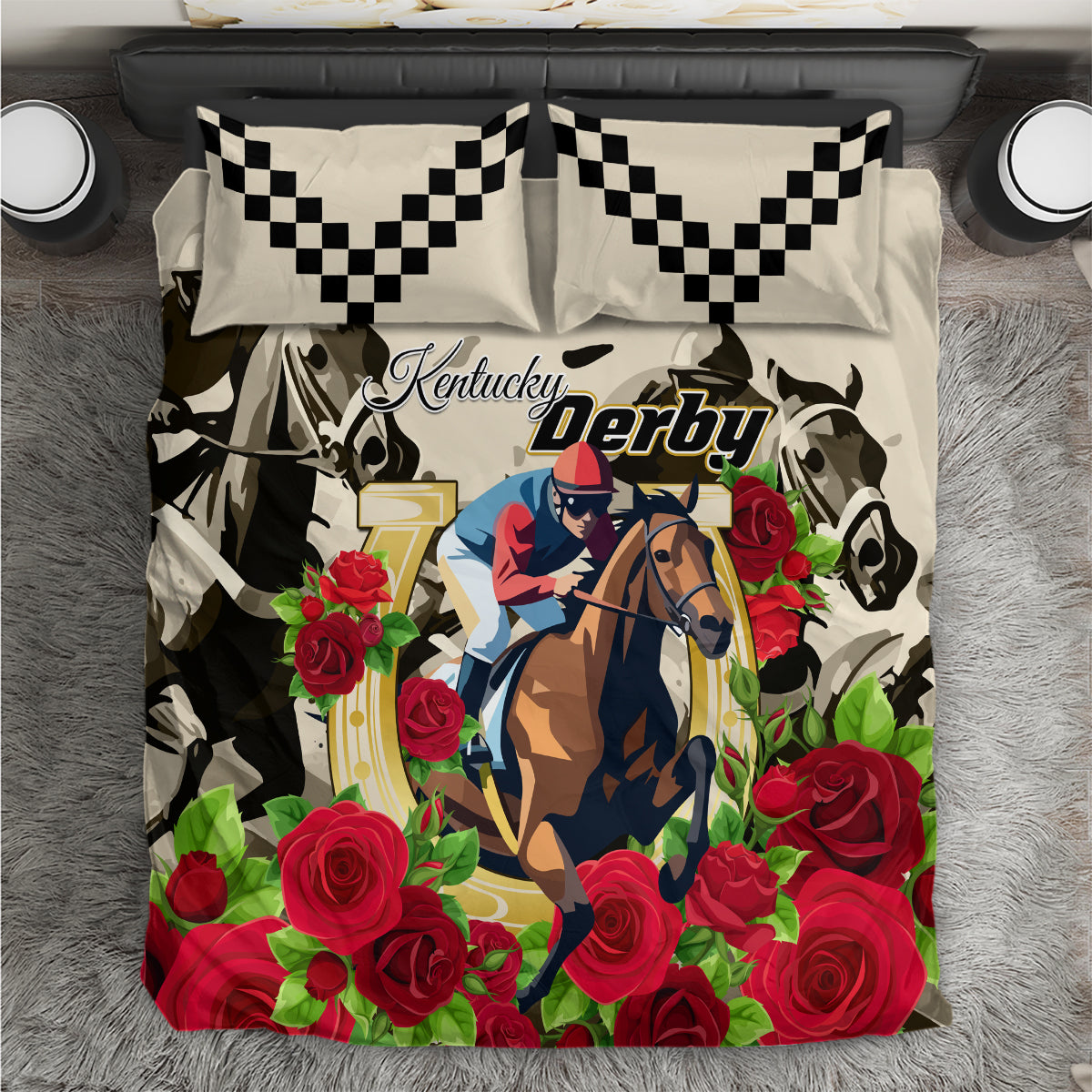 Kentucky Horse Racing Bedding Set The Run for the Roses - Wonder Print Shop