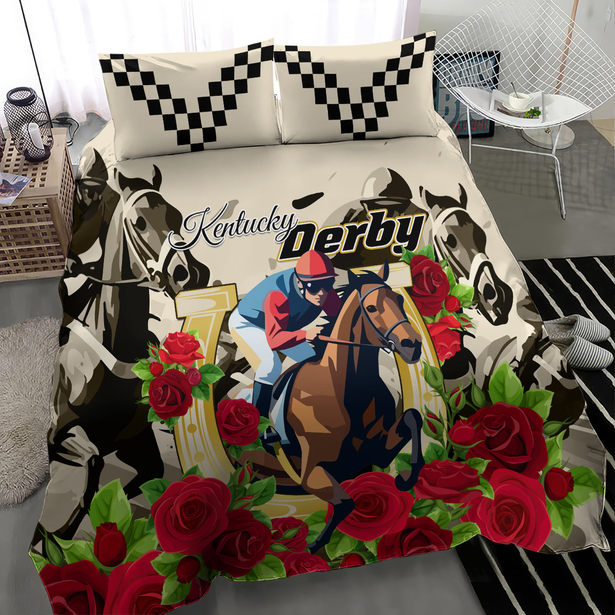 Kentucky Horse Racing Bedding Set The Run for the Roses - Wonder Print Shop