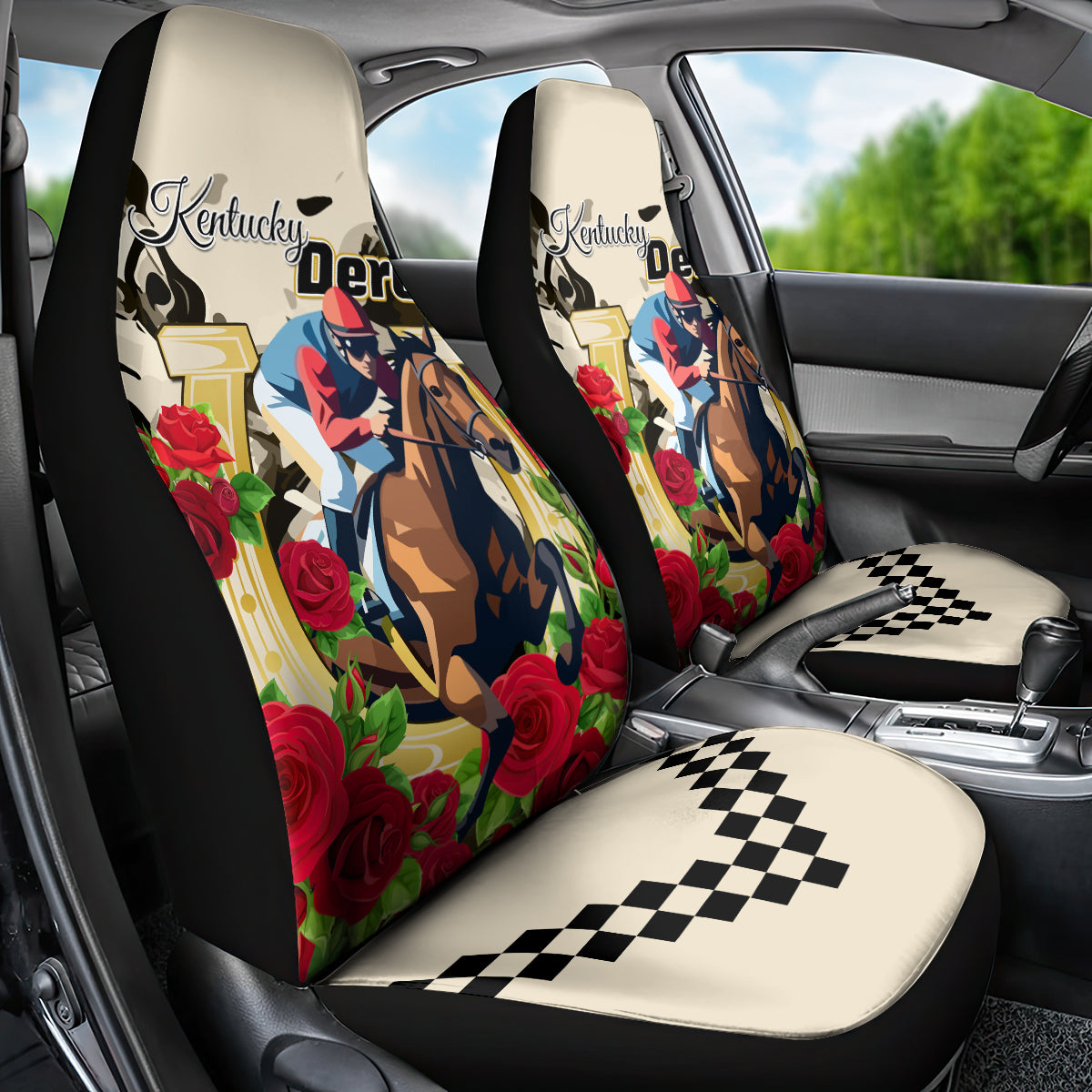 Kentucky Horse Racing Car Seat Cover The Run for the Roses - Wonder Print Shop