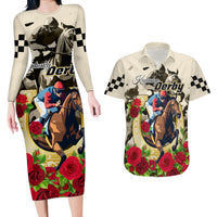 Kentucky Horse Racing Couples Matching Long Sleeve Bodycon Dress and Hawaiian Shirt The Run for the Roses - Wonder Print Shop