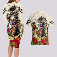 Kentucky Horse Racing Couples Matching Long Sleeve Bodycon Dress and Hawaiian Shirt The Run for the Roses - Wonder Print Shop