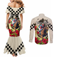 Kentucky Derby Couples Matching Mermaid Dress and Long Sleeve Button Shirt The Run for the Roses