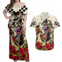 Kentucky Horse Racing Couples Matching Off Shoulder Maxi Dress and Hawaiian Shirt The Run for the Roses - Wonder Print Shop