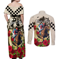 Kentucky Horse Racing Couples Matching Off Shoulder Maxi Dress and Long Sleeve Button Shirt The Run for the Roses - Wonder Print Shop