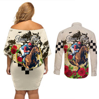 Kentucky Horse Racing Couples Matching Off Shoulder Short Dress and Long Sleeve Button Shirt The Run for the Roses - Wonder Print Shop
