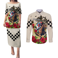 Kentucky Horse Racing Couples Matching Puletasi and Long Sleeve Button Shirt The Run for the Roses - Wonder Print Shop