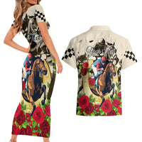 Kentucky Horse Racing Couples Matching Short Sleeve Bodycon Dress and Hawaiian Shirt The Run for the Roses - Wonder Print Shop