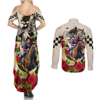Kentucky Horse Racing Couples Matching Summer Maxi Dress and Long Sleeve Button Shirt The Run for the Roses - Wonder Print Shop